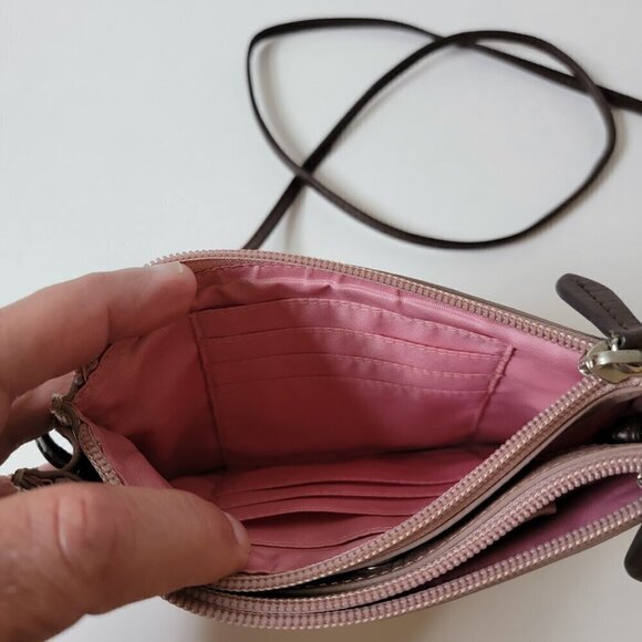 Pink Leather Mabel & Lou Card Wallet with Crossbody Strap - Perfect for Travel - Picture 5 of 11